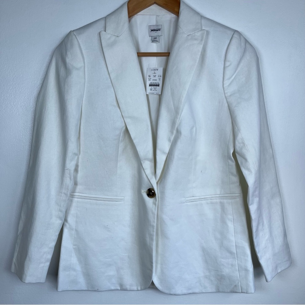 J.Crew Size 2 Petite linen-blend one-button blazer Women’s White - Picture 4 of 13